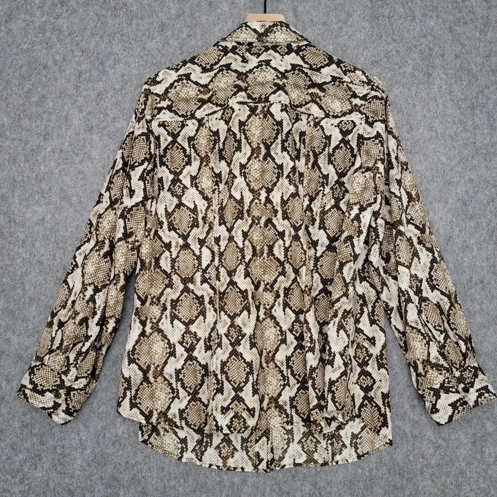 Michael Michael Kors Shirt Womens 1X Brown Black‎ Snake Print Button Front Plus